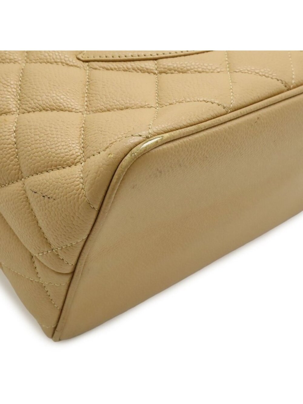 Chanel Quilted CC Logo Medallion Tote Shoulder Bag Caviar Leather Beige Gold - Picture 3 of 9